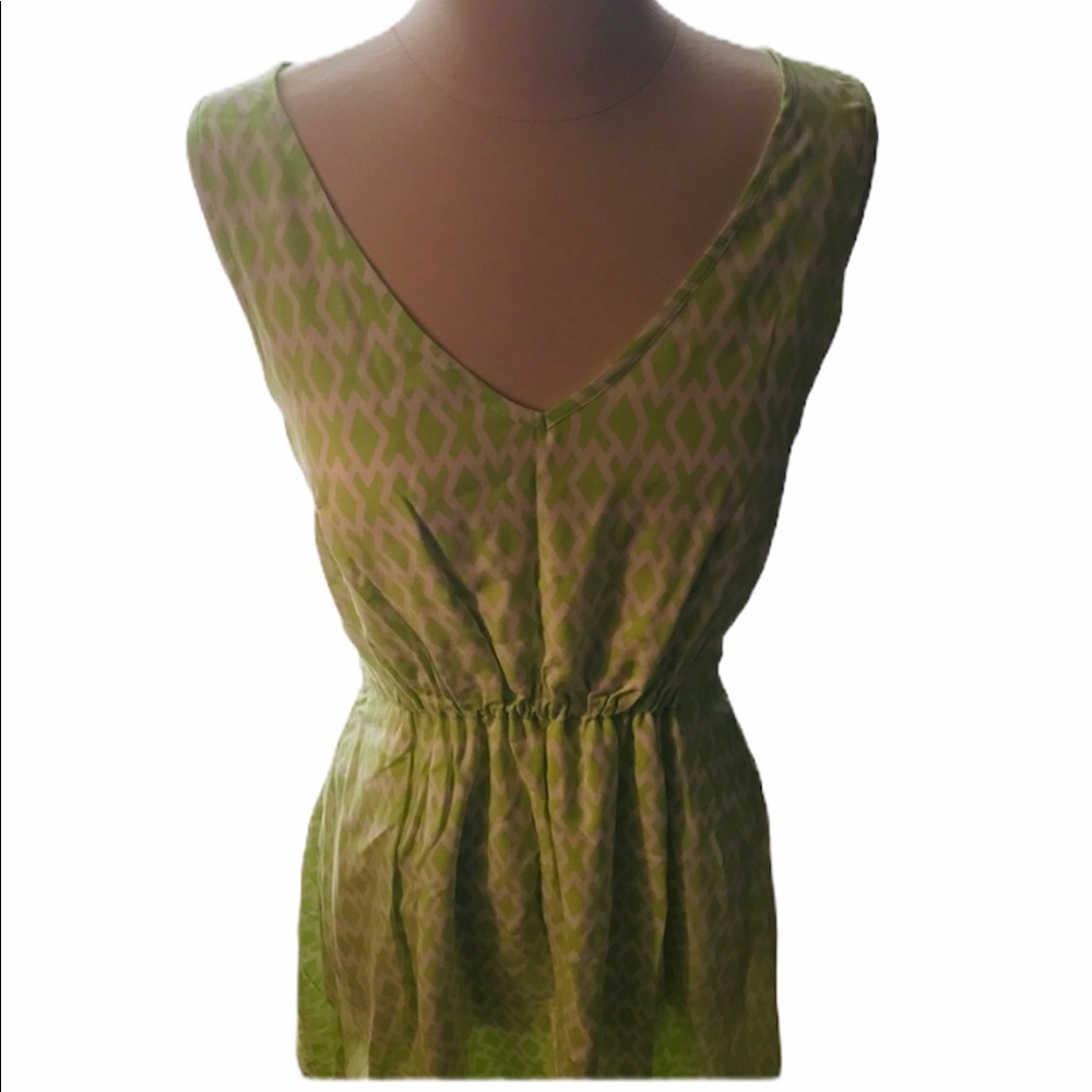 GAP Green & White Diamond X Patterned Dress S